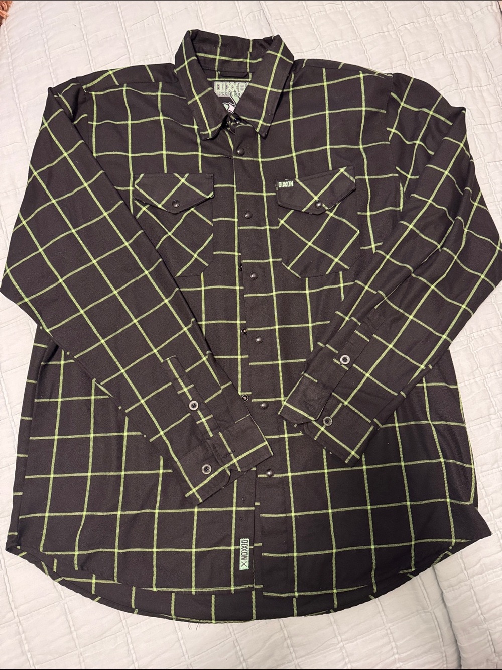 DIXXON Black Button-Down Shirt with Lime Grid